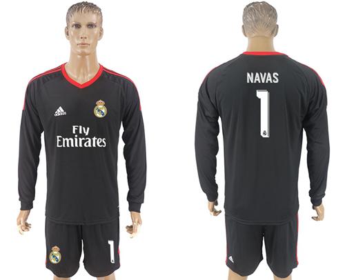 Real Madrid #1 Navas Black Goalkeeper Long Sleeves Soccer Club Jersey